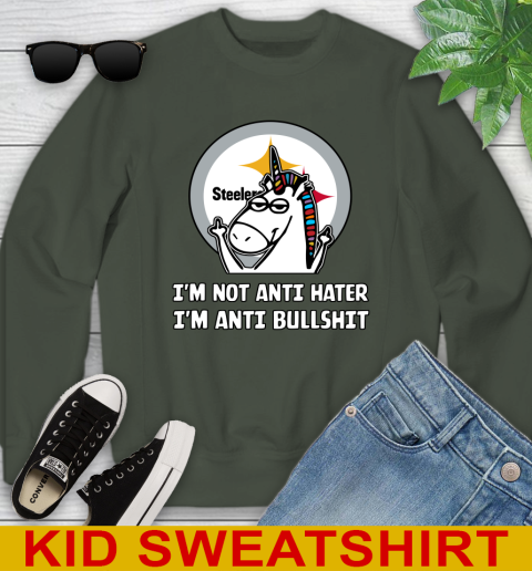 Pittsburgh Steelers NFL Football Unicorn I'm Not Anti Hater I'm Anti Bullshit Youth Sweatshirt 9