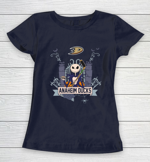 NHL Anaheim Ducks Hockey Jack Skellington Halloween Women's T-Shirt 2