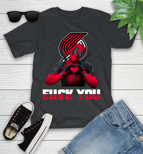 NBA Portland Trail Blazers Deadpool Love You Fuck You Basketball Sports Youth T-Shirt