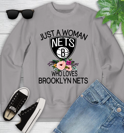 NBA Just A Woman Who Loves Brooklyn Nets Basketball Sports Youth Sweatshirt 2
