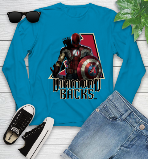MLB Captain America Thor Spider Man Hawkeye Avengers Endgame Baseball Arizona Diamondbacks Youth Long Sleeve 7
