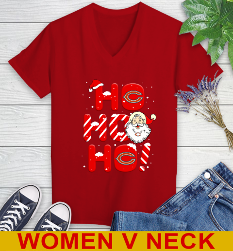 Chicago Bears NFL Football Ho Ho Ho Santa Claus Merry Christmas Shirt Women's V-Neck T-Shirt 10