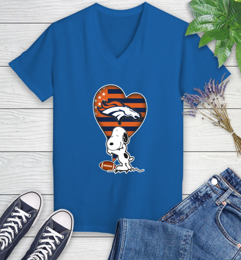 Denver Broncos NFL Football The Peanuts Movie Adorable Snoopy Women's V-Neck T-Shirt 10