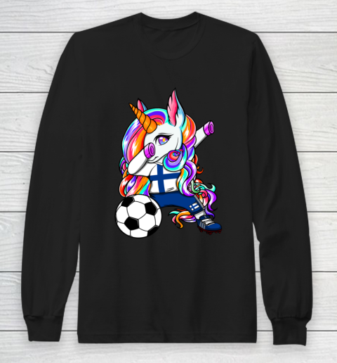 Dabbing Unicorn Finland Soccer Fans Jersey Finnish Football Long Sleeve T-Shirt