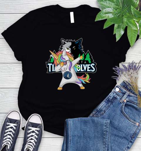 Minnesota Timberwolves NBA Basketball Funny Unicorn Dabbing Sports Women's T-Shirt 2