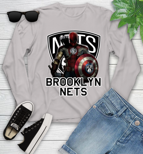 Brooklyn Nets NBA Basketball Captain America Thor Spider Man Hawkeye Avengers Youth Long Sleeve 12