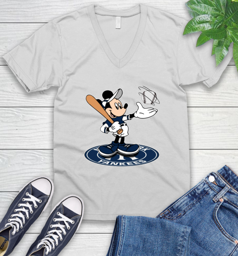 MLB Baseball New York Yankees Cheerful Mickey Disney Shirt V-Neck T-Shirt 2