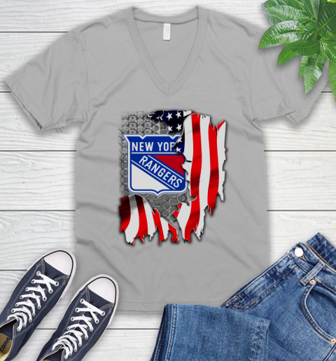 New York Rangers NHL Hockey American Flag V-Neck T-Shirt 3