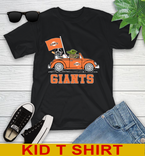 MLB Baseball San Francisco Giants Darth Vader Baby Yoda Driving Star Wars Shirt Youth T-Shirt 2