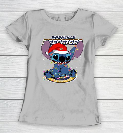 Nashville Predators NHL Hockey noel stitch Christmas Women's T-Shirt 3