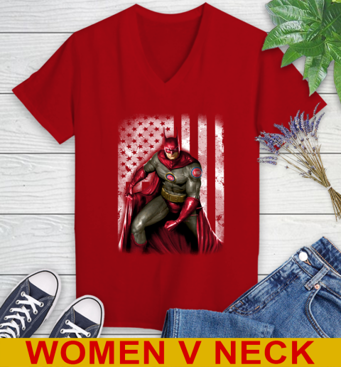 Detroit Pistons NBA Basketball Batman DC American Flag Shirt Women's V-Neck T-Shirt 10