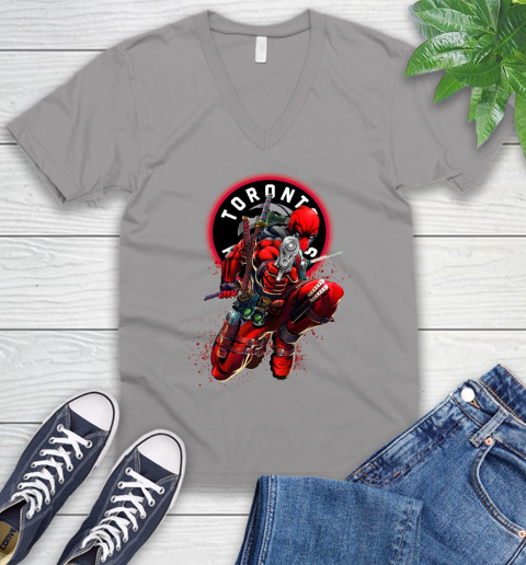 NBA Deadpool Marvel Comics Sports Basketball Toronto Raptors V-Neck T-Shirt 4