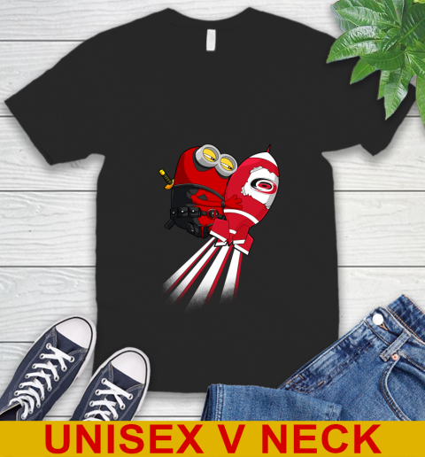 NHL Hockey Carolina Hurricanes Deadpool Minion Marvel Shirt V-Neck T-Shirt