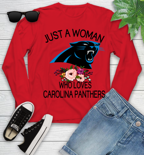 NFL Just A Woman Who Loves Carolina Panthers Football Sports Youth Long Sleeve 8