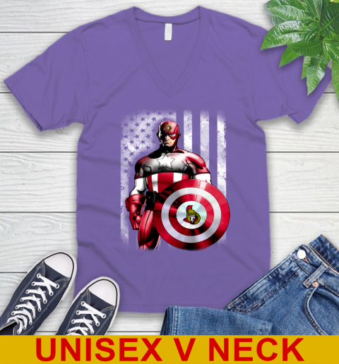 Ottawa Senators NHL Hockey Captain America Marvel Avengers American Flag Shirt V-Neck T-Shirt 8
