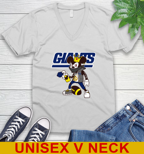 New York Giants NFL Football Mickey Peace Sign Sports V-Neck T-Shirt