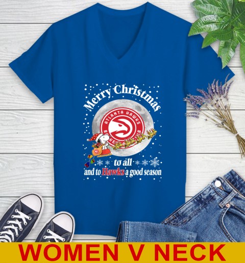 Atlanta Hawks Merry Christmas To All And To Hawks A Good Season NBA Basketball Sports Women's V-Neck T-Shirt - Image 10