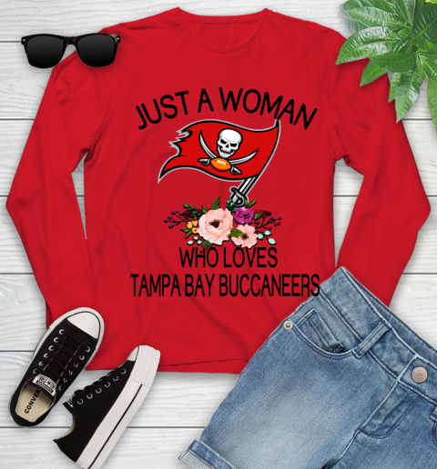 NFL Just A Woman Who Loves Tampa Bay Buccaneers Football Sports Youth Long Sleeve 8