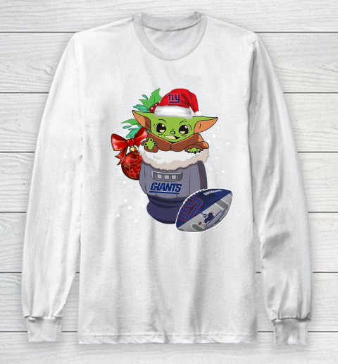 New York Giants Christmas Baby Yoda Star Wars Funny Happy NFL Long Sleeve T-Shirt 2
