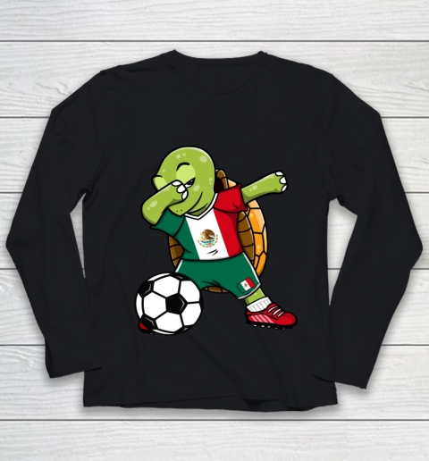Dabbing Turtle Mexico Soccer Fans Jersey Mexican Football Youth Long Sleeve