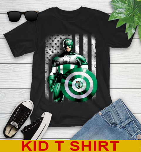 Boston Celtics NBA Basketball Captain America Marvel Avengers American Flag Shirt Youth T-Shirt