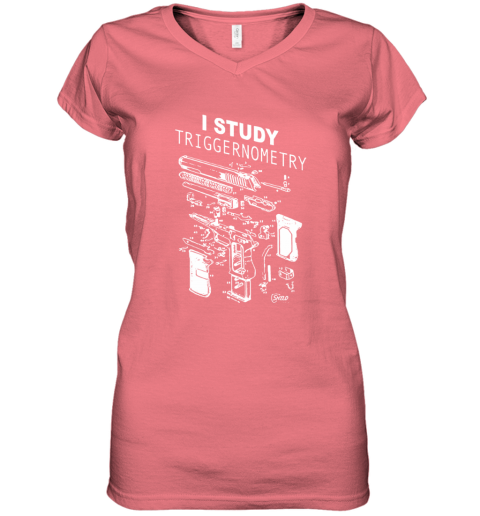 kmkm i study triggernometry glock gun full detail disassembly women v neck t shirt 39 front coral