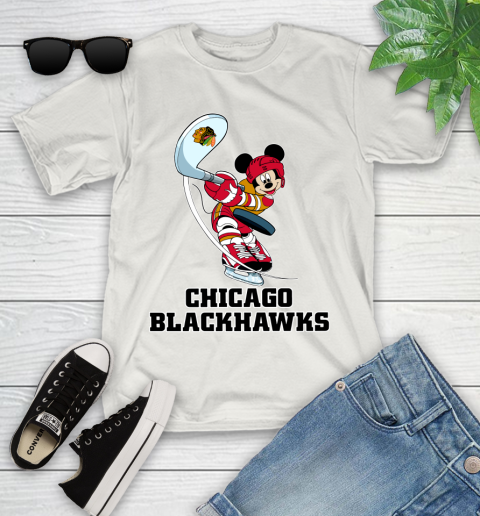 NHL Hockey Chicago Blackhawks Cheerful Mickey Mouse Shirt Youth T-Shirt 12