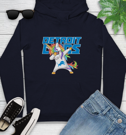 Detroit Lions NFL Football Funny Unicorn Dabbing Sports Youth Hoodie 4