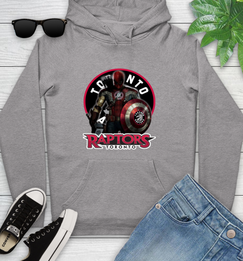 Toronto Raptors NBA Basketball Captain America Thor Spider Man Hawkeye Avengers Youth Hoodie 6