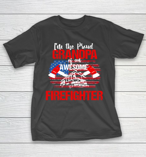 Grandpa Funny Gift Apparel  Proud Grandpa Of An Awesome Firefighter T-Shirt