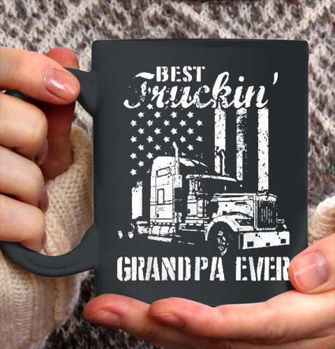 Grandpa Funny Gift Apparel  Best Truckin' Grandpa Ever Flag Father's Day Ceramic Mug 11oz