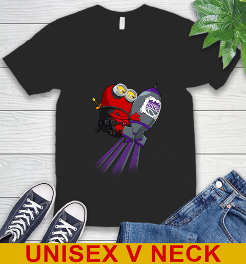 NBA Basketball Sacramento Kings Deadpool Minion Marvel Shirt V-Neck T-Shirt