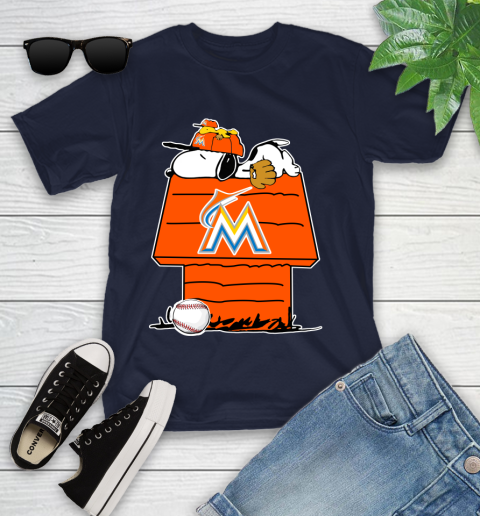 MLB Miami Marlins Snoopy Woodstock The Peanuts Movie Baseball T Shirt Youth T-Shirt 3