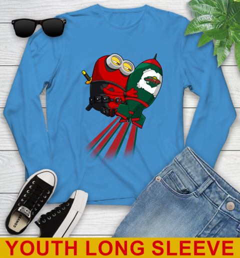 NHL Hockey Minnesota Wild Deadpool Minion Marvel Shirt Youth Long Sleeve 9 NHL Hockey Minnesota Wild Deadpool Minion Marvel Shirt Youth Long Sleeve - Image 9