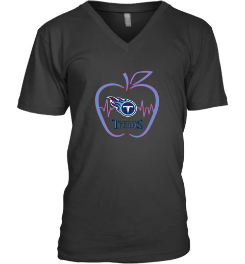 Apple Heartbeat Teacher Symbol Tennessee Titans V-Neck T-Shirt