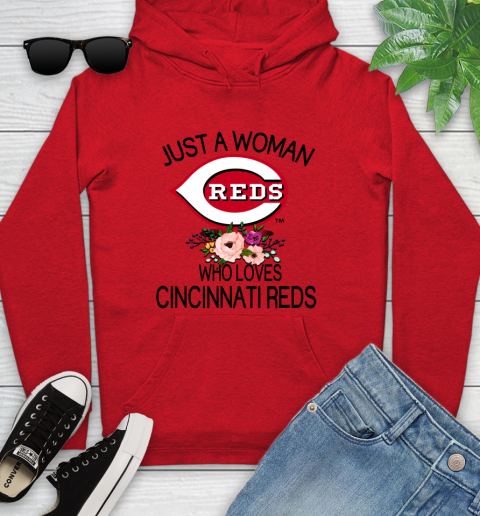 MLB Just A Woman Who Loves Cincinnati Reds Baseball Sports Youth Hoodie 7