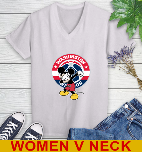 Washington Wizards NBA Basketball Dabbing Mickey Disney Sports Women's V-Neck T-Shirt