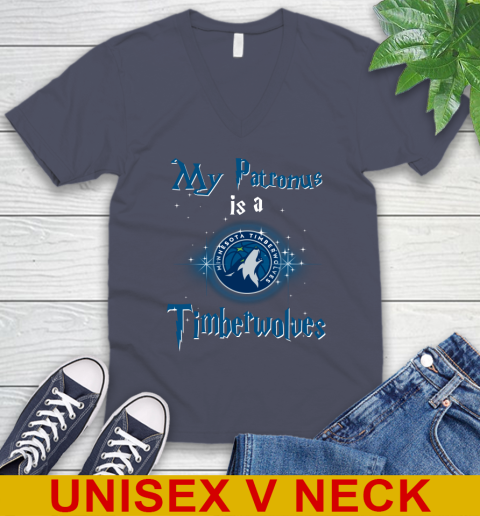 NBA Basketball Harry Potter My Patronus Is A Minnesota Timberwolves V-Neck T-Shirt 7
