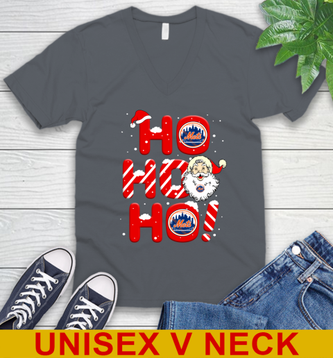 New York Mets MLB Baseball Ho Ho Ho Santa Claus Merry Christmas Shirt V-Neck T-Shirt 4