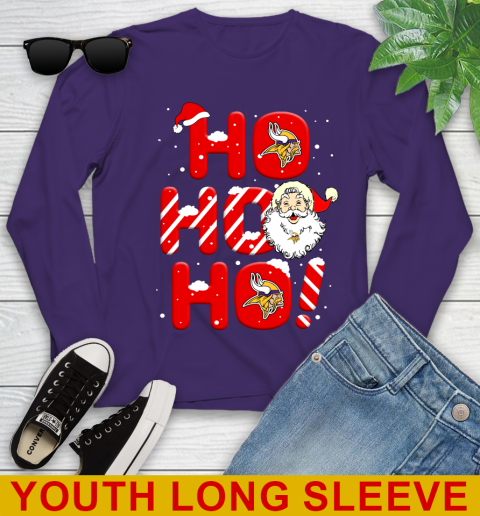 Minnesota Vikings NFL Football Ho Ho Ho Santa Claus Merry Christmas Shirt Youth Long Sleeve 4