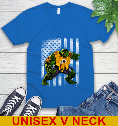 Washington Redskins Hulk Marvel Avengers NFL Football American Flag V-Neck T-Shirt 5