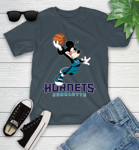 NBA Basketball Charlotte Hornets Cheerful Mickey Mouse Shirt Youth T-Shirt 8