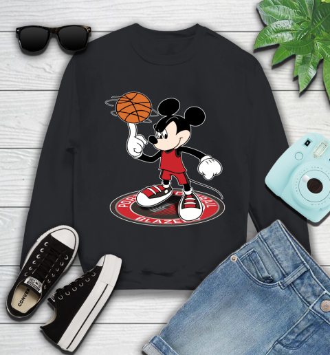 NBA Basketball Portland Trail Blazers Cheerful Mickey Disney Shirt Youth Sweatshirt