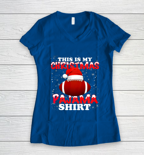 Football Christmas Gifts Santa Hat Funny Xmas Pajamas Women's V-Neck T-Shirt 7