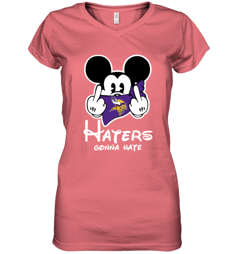 NFL Minnesota Vikings Haters Gonna Hate Mickey Mouse Disney Football T Shirt K6x5Wq0PVZz women v neck t shirt 39 95 151514 front coral