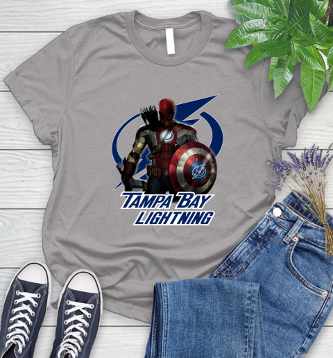 NHL Captain America Thor Spider Man Hawkeye Avengers Endgame Hockey Tampa Bay Lightning Women's T-Shirt 5