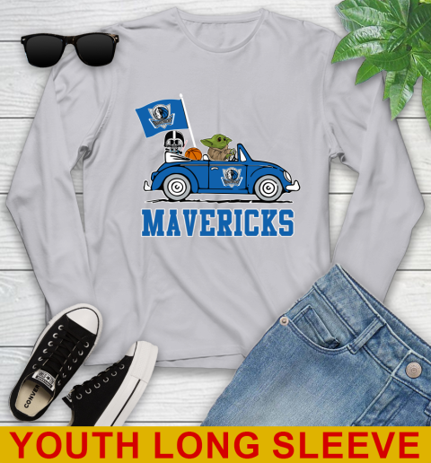 NBA Basketball Dallas Mavericks Darth Vader Baby Yoda Driving Star Wars Shirt Youth Long Sleeve 6