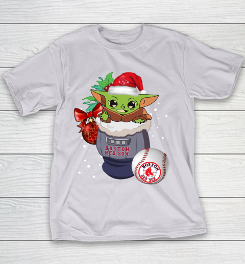 Boston Red Sox Christmas Baby Yoda Star Wars Funny Happy MLB Youth T-Shirt 5