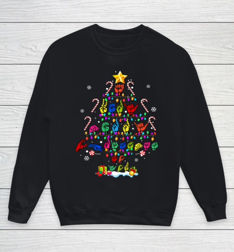 Funny ASL Christmas Tree Sign Language Xmas Deaf Pride Gift Youth Sweatshirt