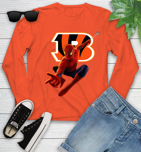 NFL Spider Man Avengers Endgame Football Cincinnati Bengals Youth Long Sleeve - Image 5